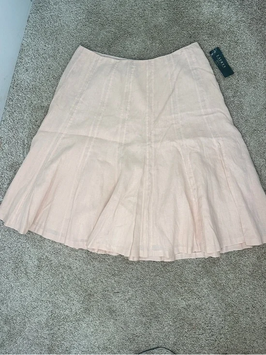 Ralph Lauren Linen Midi Skirt in Peachy Blush A-Line Flared Flowy Size 16W NWT - Picture 1 of 5